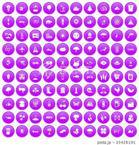 100 global warming icons set purple 35426191