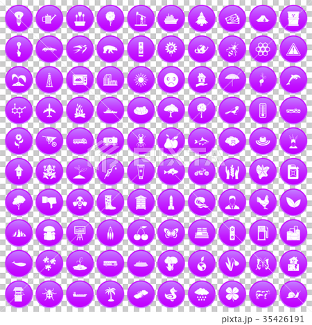 100 global warming icons set purple 35426191