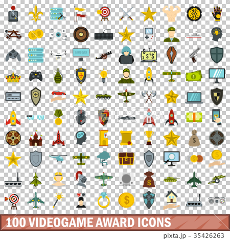100 videogame award icons set, flat style 35426263