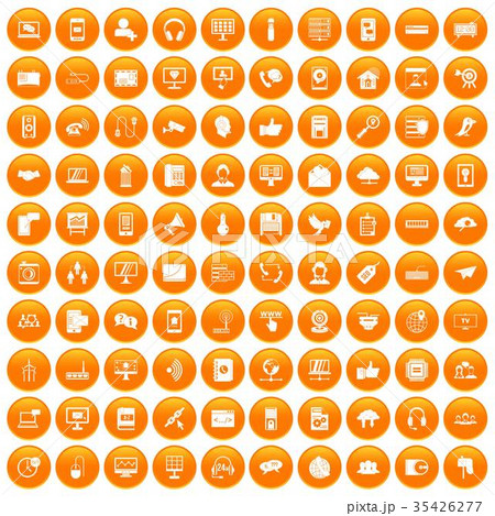 100 communication icons set orange 35426277