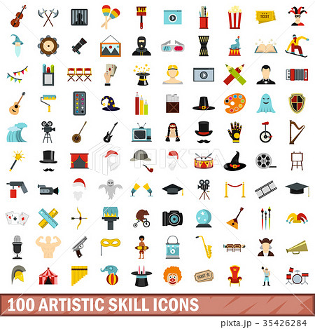 100 artistic skill icons set, flat style 35426284