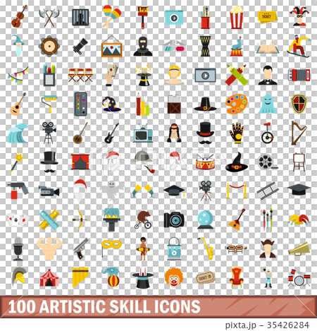 100 artistic skill icons set, flat style 100 artistic skill icons set, flat style 35426284