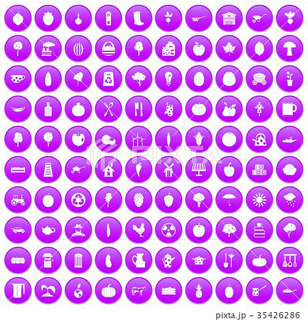 100 health food icons set purple 100 health food icons set purple 35426286