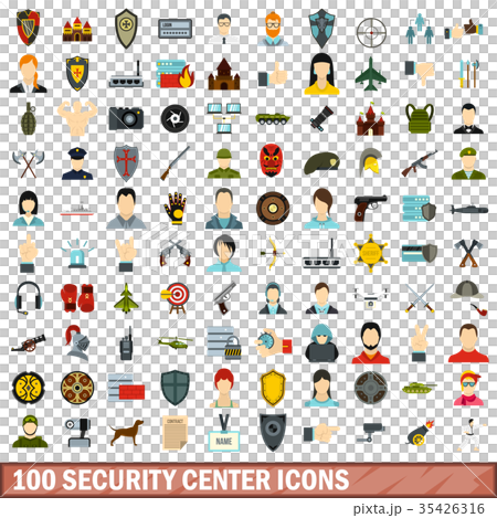 100 security center icons set, flat style 35426316