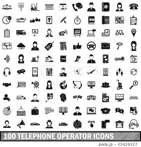 100 telephone operator icons set, simple style 35426327