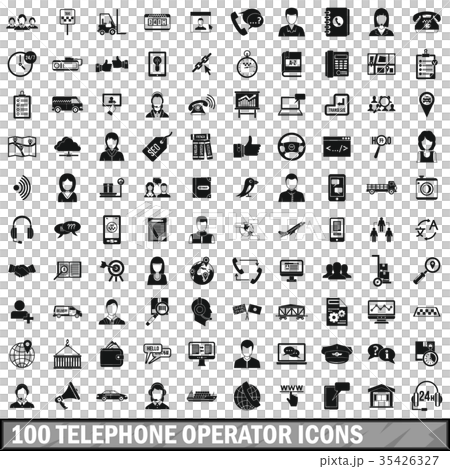 100 telephone operator icons set, simple style 35426327