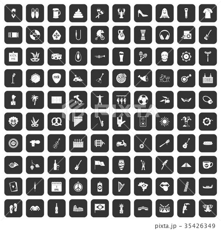 100 street festival icons set black 35426349