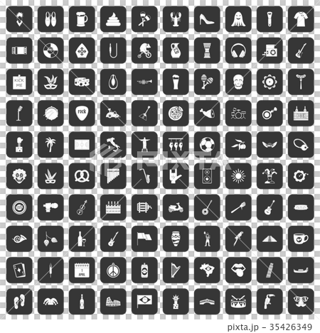 100 street festival icons set black 35426349