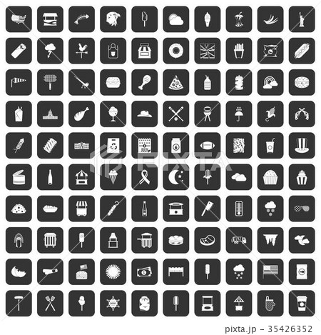100 street food icons set black 100 street food icons set black 35426352