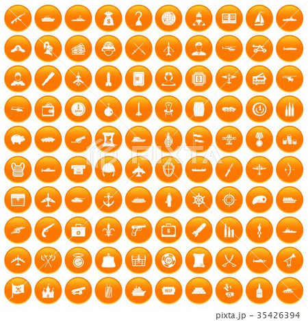 100 combat vehicles icons set orange 35426394