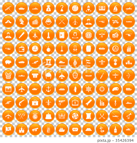 100 combat vehicles icons set orange 35426394