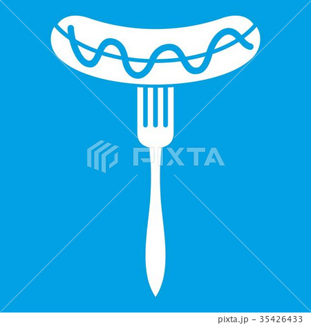 Sausage on fork icon white 35426433