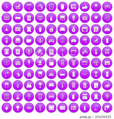 100 interior icons set purple 35426435