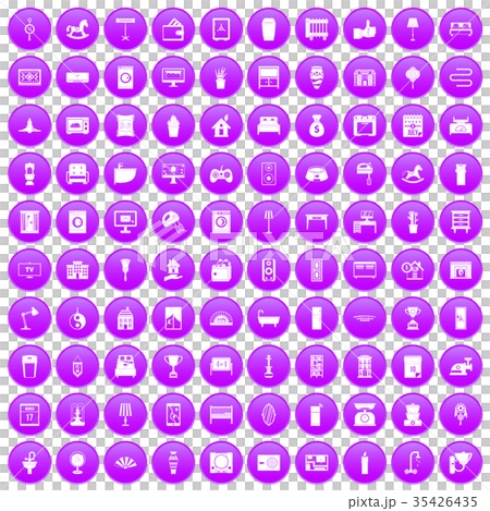 100 interior icons set purple 35426435