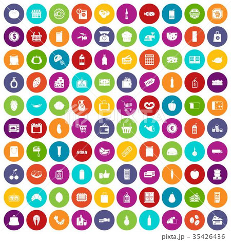 100 supermarket icons set color 35426436