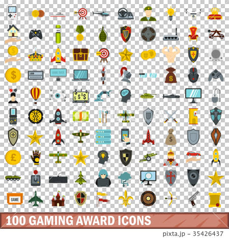 100 gaming award icons set, flat style 35426437