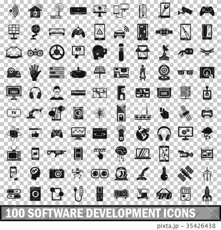 100 software development icons set, simple style 35426438