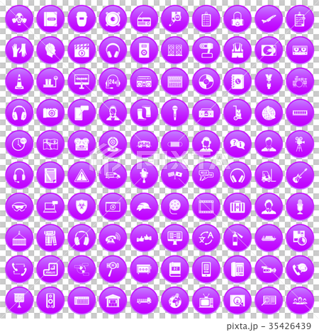 100 headphones icons set purple 35426439