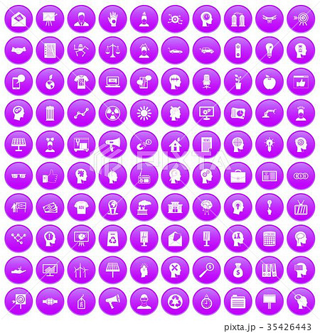 100 idea icons set purple 35426443