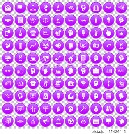 100 idea icons set purple 35426443