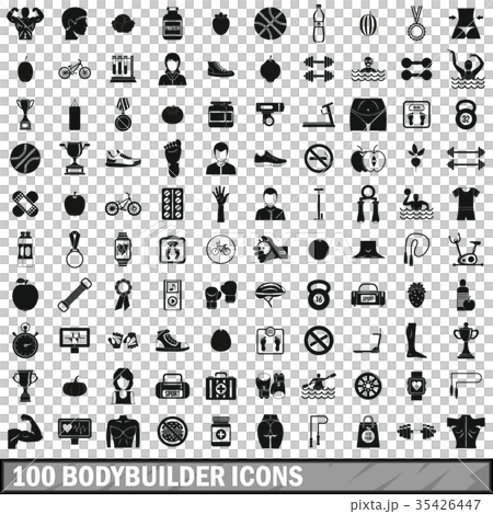 100 bodybuilder icons set, simple style 100 bodybuilder icons set, simple style 35426447