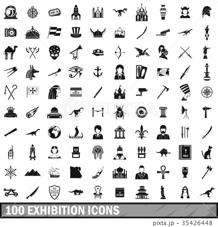 100 exhibition icons set, simple style 100 exhibition icons set, simple style 35426448