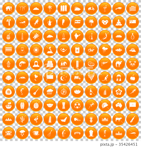 100 exotic animals icons set orange 35426451