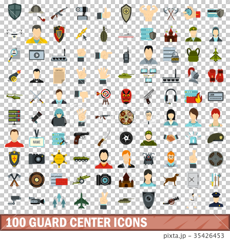 100 guard center icons set, flat style 35426453