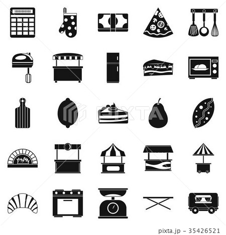 Shop with buns icons set, simple style Shop with buns icons set, simple style 35426521