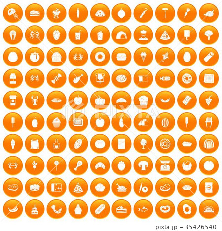 100 favorite food icons set orange 35426540