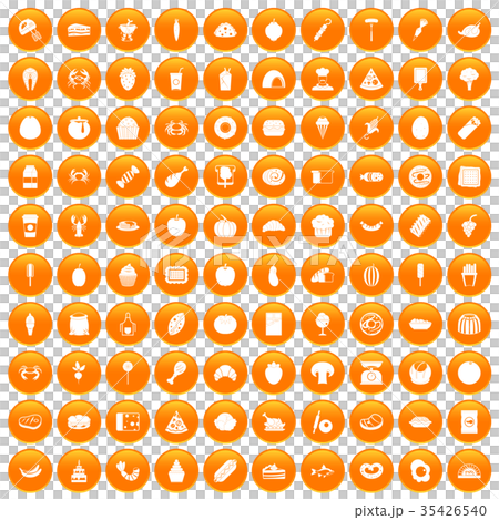 100 favorite food icons set orange 35426540