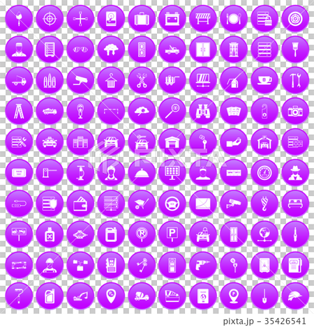 100 keys icons set purple 35426541