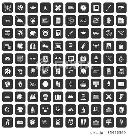100 time icons set black 35426569