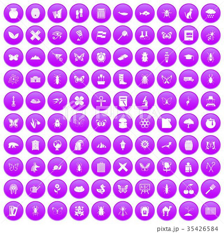 100 insects icons set purple 35426584