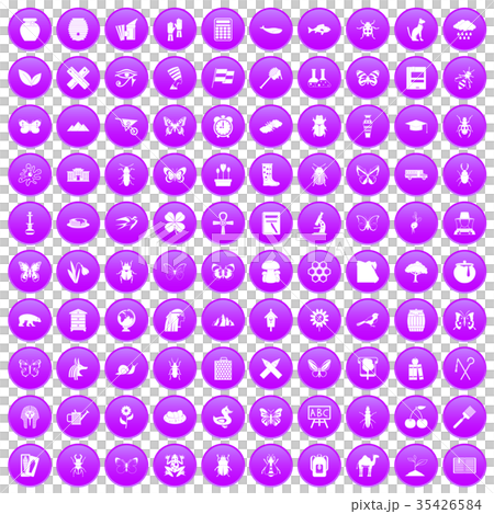 100 insects icons set purple 35426584