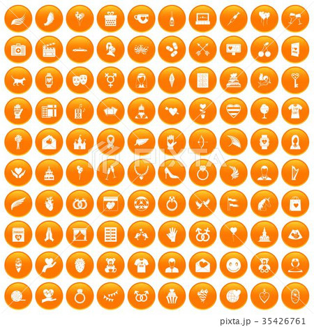 100 heart icons set orange 35426761