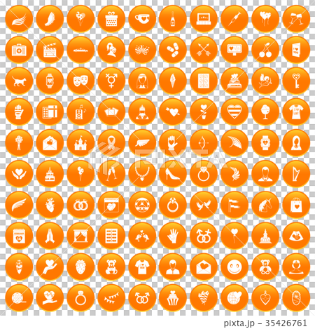 100 heart icons set orange 35426761