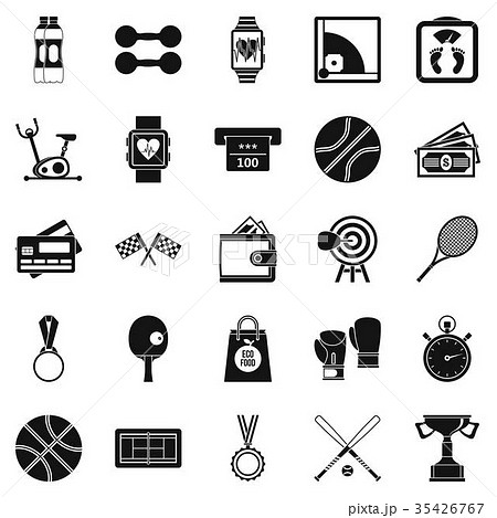 Basketball training icons set, simple style Basketball training icons set, simple style 35426767
