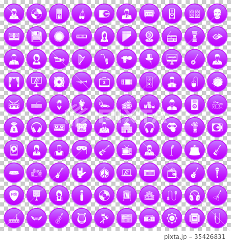 100 music icons set purple 35426831