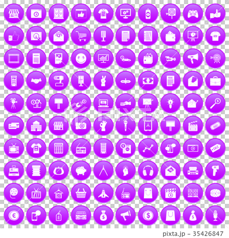 100 marketing icons set purple 35426847