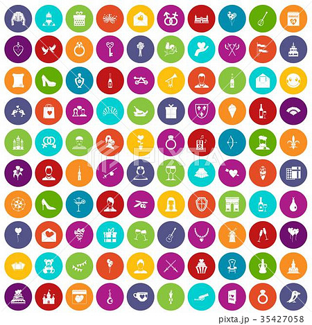100 valentine day icons set color 35427058