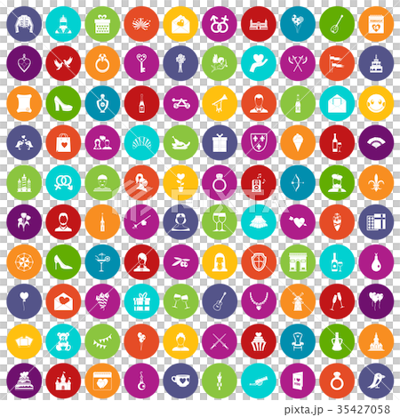 100 valentine day icons set color 35427058