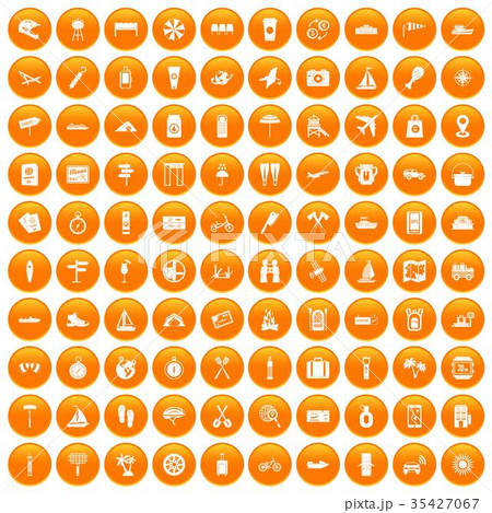 100 journey icons set orange 100 journey icons set orange 35427067