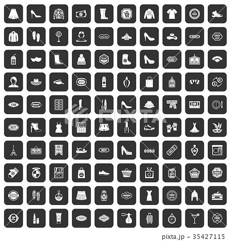 100 woman shopping icons set black 35427115