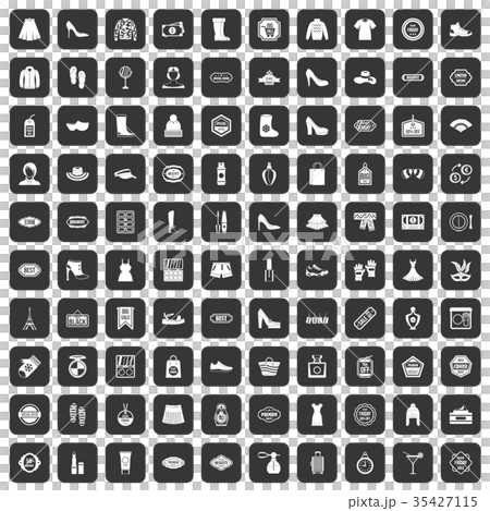 100 woman shopping icons set black 35427115