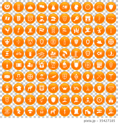 100 shield icons set orange 35427185