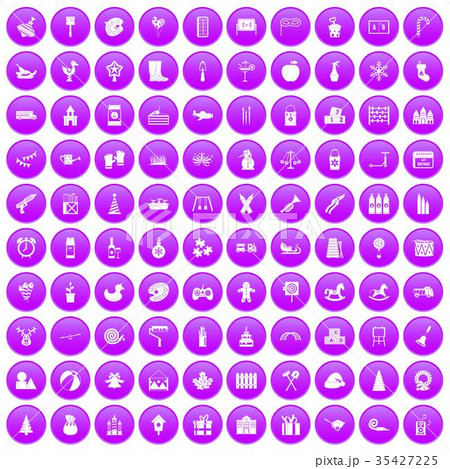100 preschool education icons set purple 35427225