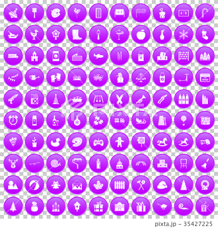 100 preschool education icons set purple 35427225
