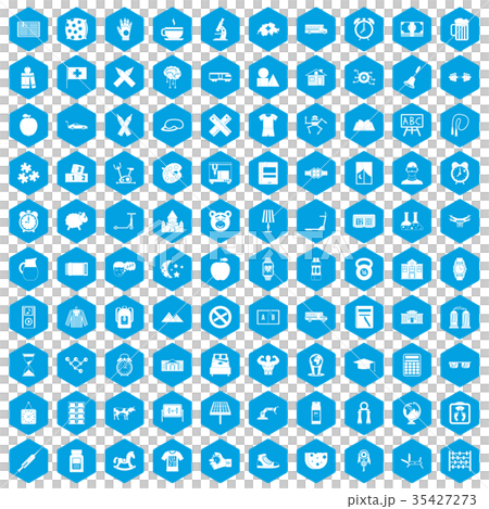 100 alarm clock icons set blue 35427273