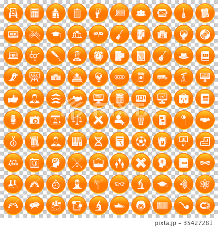 100 student icons set orange 35427281